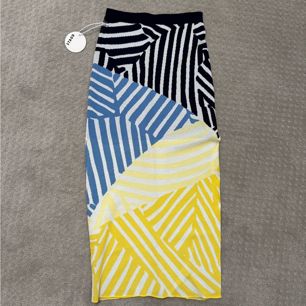 STAUD Colorblock Maxi Skirt - Navy, White, Yellow